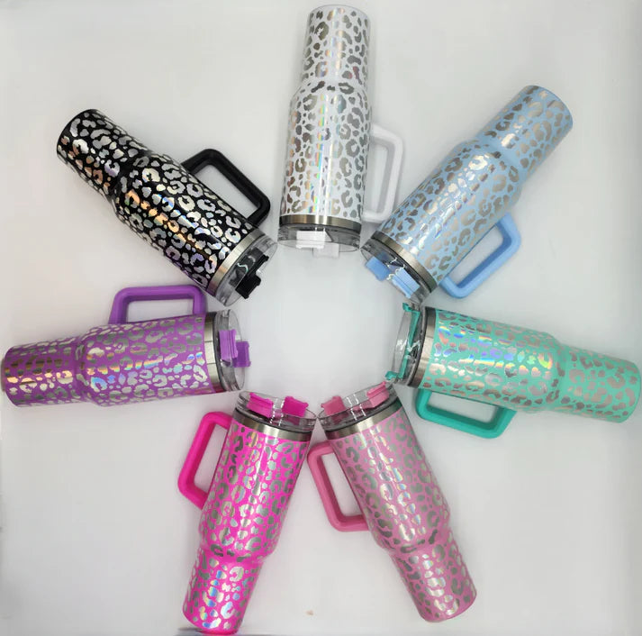 IRIDESCENT Leopard 40oz Tumbler with Handle