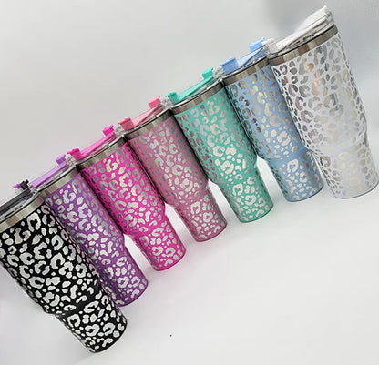 IRIDESCENT Leopard 40oz Tumbler with Handle