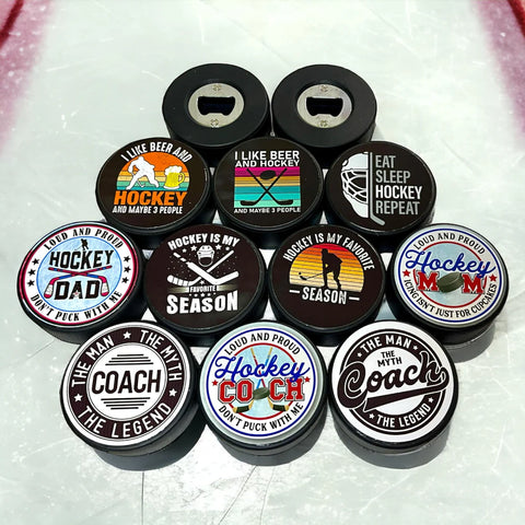 Hockey puck bottle opener