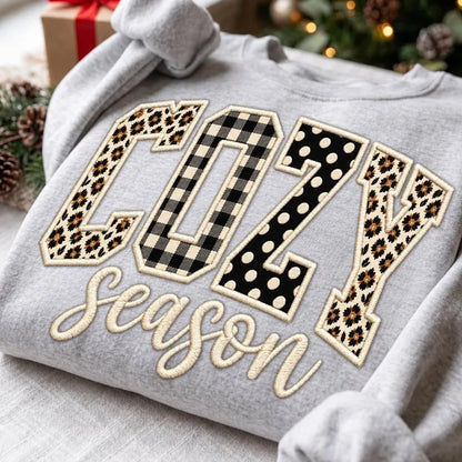 Faux Embroidered Cozy Season Browns